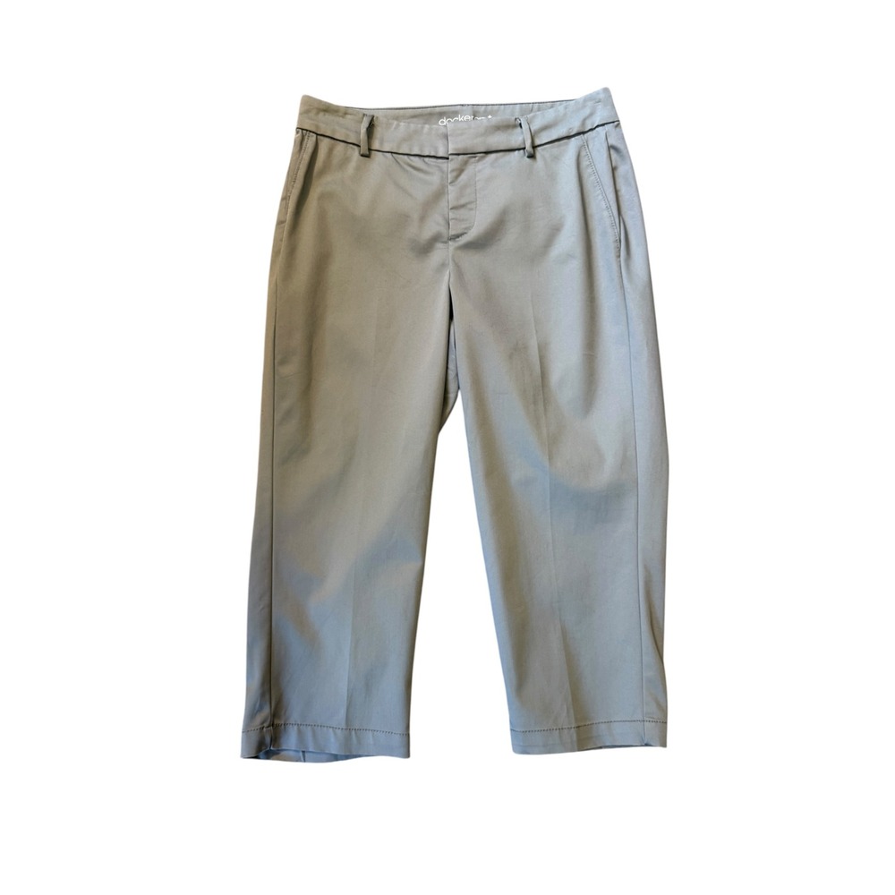 Dockers Womens Gray Green Khaki Crop Pants Cotton Blend Straight Leg Size 4